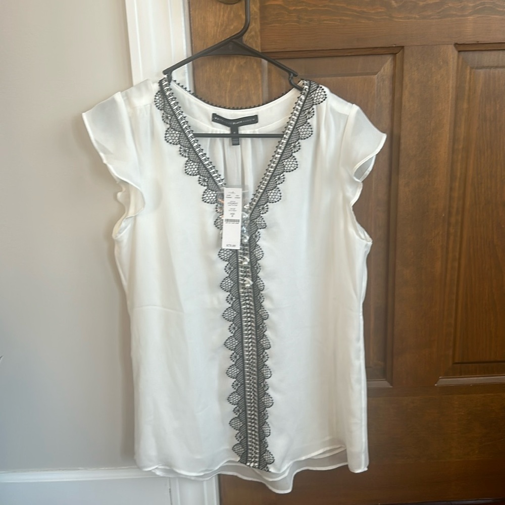 NEW! WHBM blouse; ecru and black